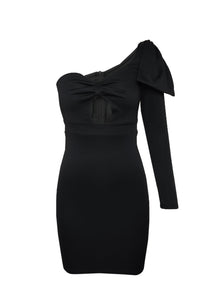 One Shoulder Bowknot Hollow Out Bodycon Midi Dress for Women