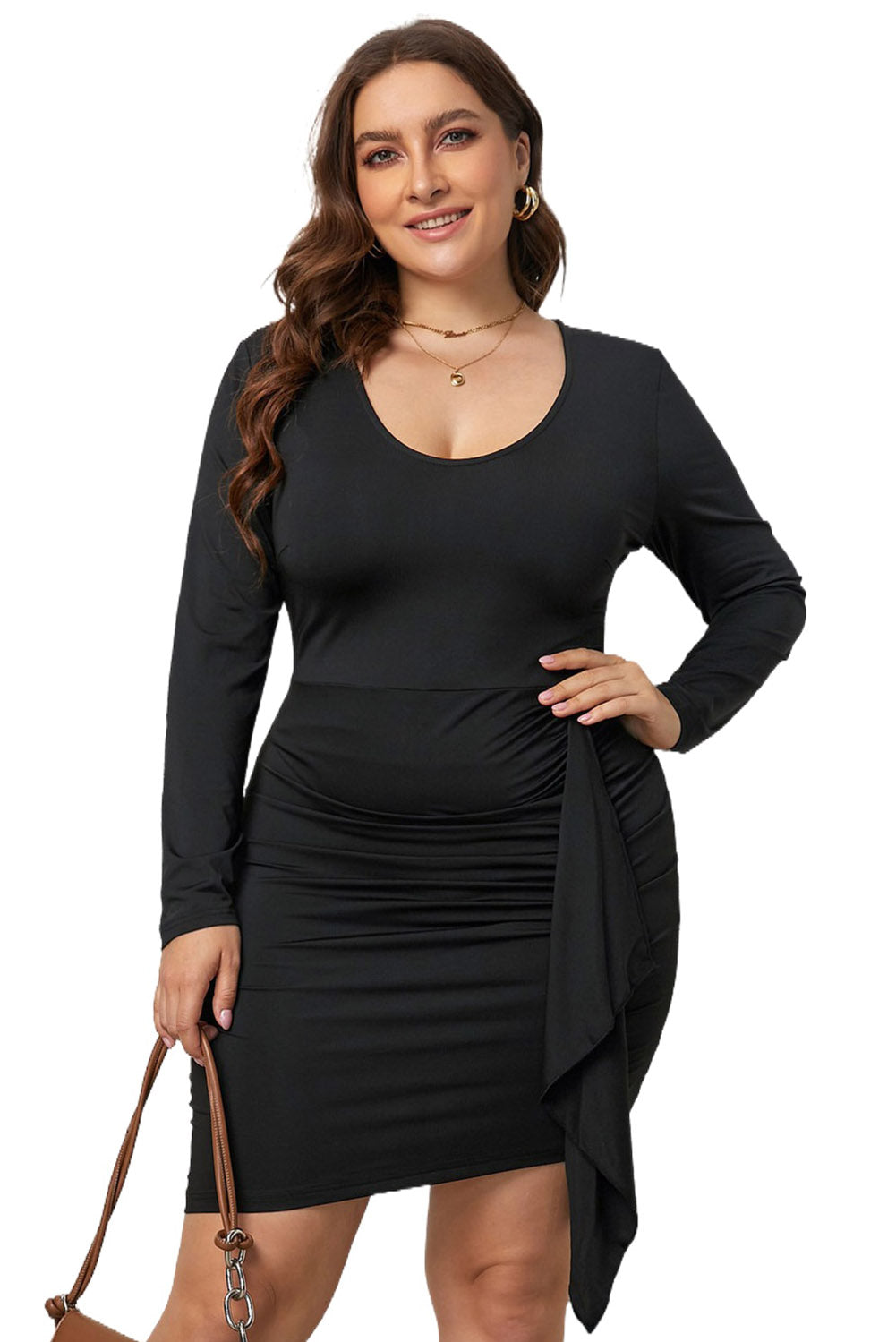 Black Bodycon V Neck Long Sleeve Plus Size Dress Cocktail Pencil Dress