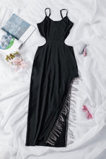 Load image into Gallery viewer, Sexy Cut Out Dress Rhinestone Tassel Maxi Dress with Side Slit
