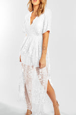 Load image into Gallery viewer, White Bridesmaid Dresses V Neck Floral Lace Maxi Dress
