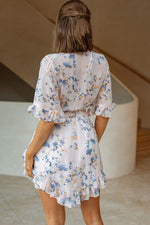 Load image into Gallery viewer, Floral Print Flared Sleeve Ruffle V Neck Dress for Ladies
