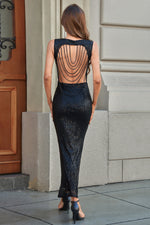 Load image into Gallery viewer, Sexy Deep V Neck Sleeveless Bodycon Long Sequin Dress
