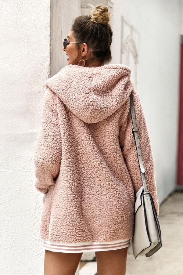 Open Front Fluffy Hooded Coat