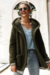 Open Front Fluffy Hooded Coat