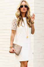 Load image into Gallery viewer, White Formal Dresses Lace Crochet Short Sleeve Mini Dress
