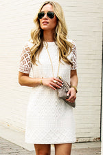 Load image into Gallery viewer, White Formal Dresses Lace Crochet Short Sleeve Mini Dress
