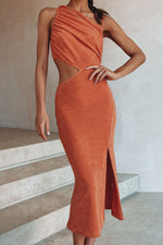 Load image into Gallery viewer, Ladies One Shoulder Cut Out Side Split Sleeveless Maxi Dress
