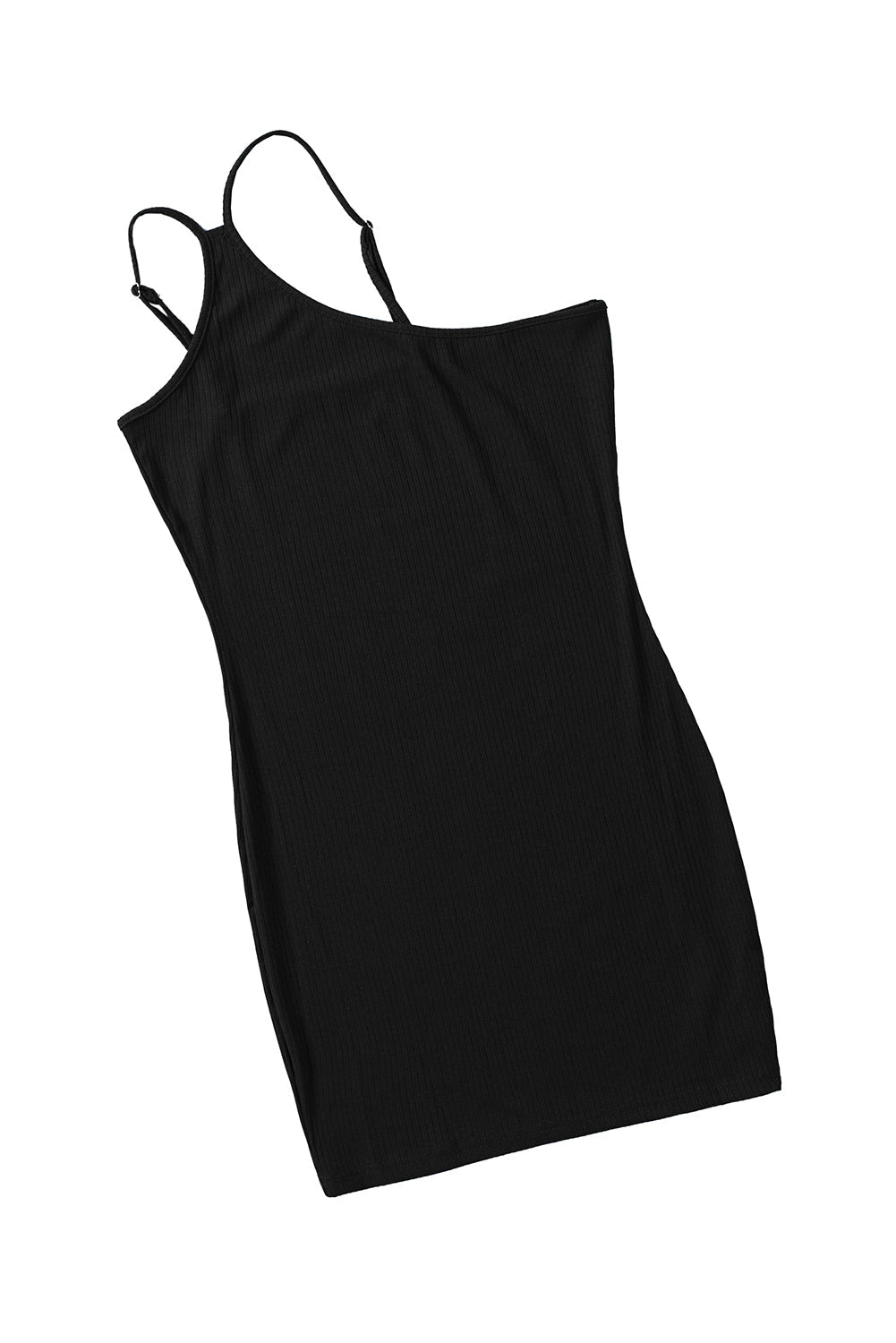Ribbed Sleeveless One Shoulder Black Mini Dress for Women