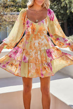 Load image into Gallery viewer, Square Neck Puffy Sleeve Tiered Floral Flowy A Line Short Dress
