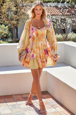 Load image into Gallery viewer, Square Neck Puffy Sleeve Tiered Floral Flowy A Line Short Dress
