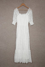Load image into Gallery viewer, White Prom Dress Smocked Lace Maxi Dress for Women
