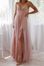 Load image into Gallery viewer, Womens Maxi Party Dress Spaghetti Straps Backless Sequin Tulle Gown
