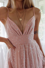 Load image into Gallery viewer, Womens Maxi Party Dress Spaghetti Straps Backless Sequin Tulle Gown
