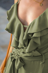 Women's V Neck Ruffle Bow Knot Sleeveless Mini Dress