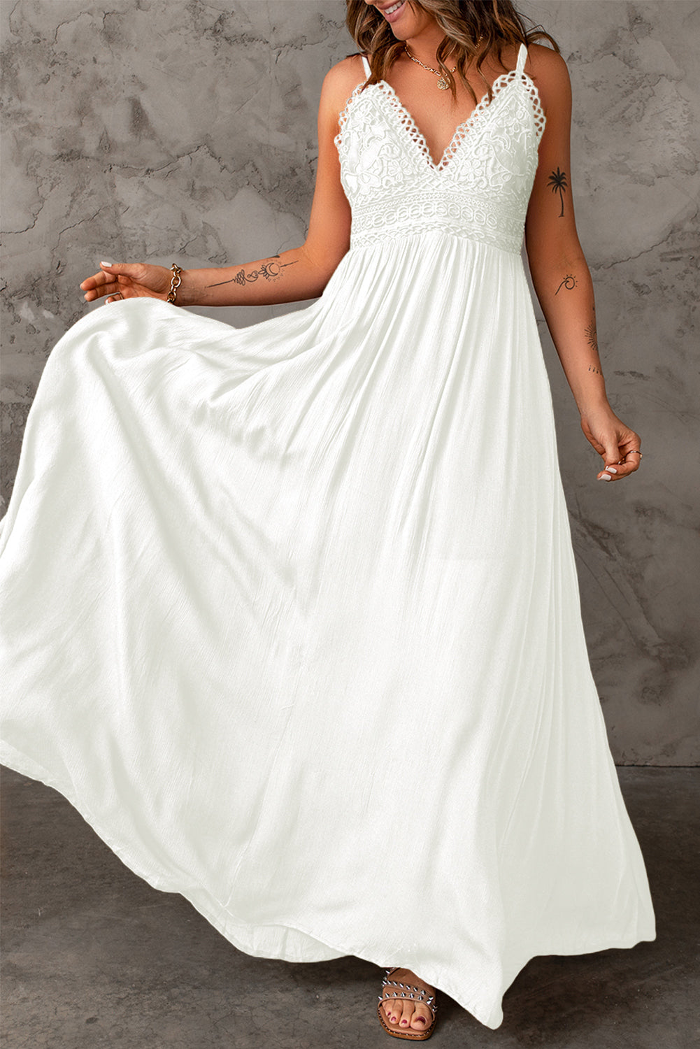 White Long Dress Lace Crochet Backless Maxi Dress