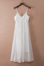 Load image into Gallery viewer, Beige White Flowy Dress Print Tiered Ruffled V Neck Slip Maxi Dress
