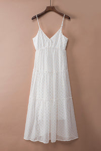 Beige White Flowy Dress Print Tiered Ruffled V Neck Slip Maxi Dress