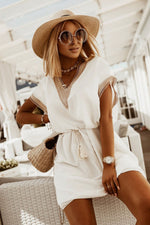 Load image into Gallery viewer, Casual White Dress Patchwork Lace Short Dress

