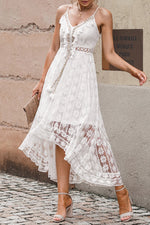 Load image into Gallery viewer, White Flowy Dress Sleeveless Lace Prom Gown Evening Dress
