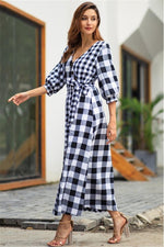 Load image into Gallery viewer, Vintage Plaid Wrap Knot Mid Dress
