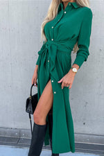 Load image into Gallery viewer, Single Breasted Tie Waist Midi Shirt Dress
