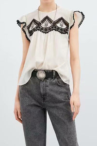 Summer Ruffle Embroidery Blouse