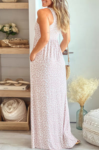 Women's Summer Sleeveless Loose Maxi Dress Leopard Print Pocketed Long Dress
