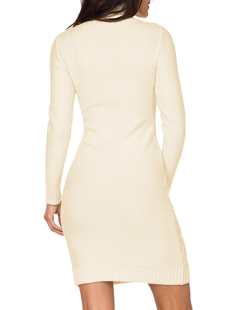 Oversized Turtleneck  Loose Balloon Sleeve Ribbed Knit Pullover Dress