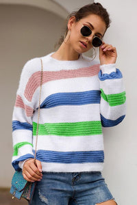 Long Sleeve Contrast Color Loose Sweater
