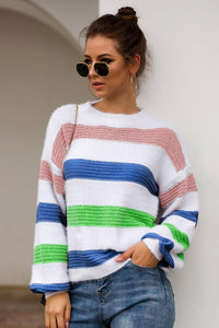 Long Sleeve Contrast Color Loose Sweater