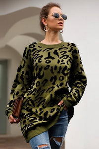 Long Sleeve Loose Leopard Print Sweater