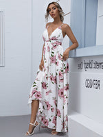 Load image into Gallery viewer, Crisscross Backless Plunging Neck Floral Dress

