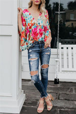Load image into Gallery viewer, Floral Batwing Sleeve Buttons Top
