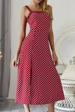 Load image into Gallery viewer, Polka Dot Sleevleess Slit Dress

