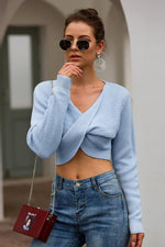 Load image into Gallery viewer, Cross Long Sleeved Knit Crop Top
