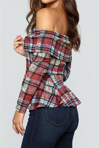 Off The Shoulder Plaid Ruffle Tee
