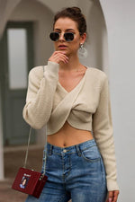 Load image into Gallery viewer, Cross Long Sleeved Knit Crop Top
