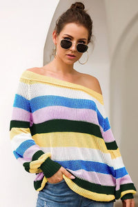 Off-The-Shoulder Stitching Loose Sweater