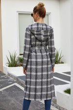 Load image into Gallery viewer, Plaid Tweed Hoodied Coat
