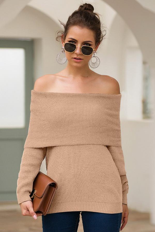 Off-The-Shoulder Slim Sweater Dress