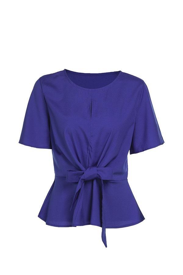 Solid Color Knot Ruffle Top