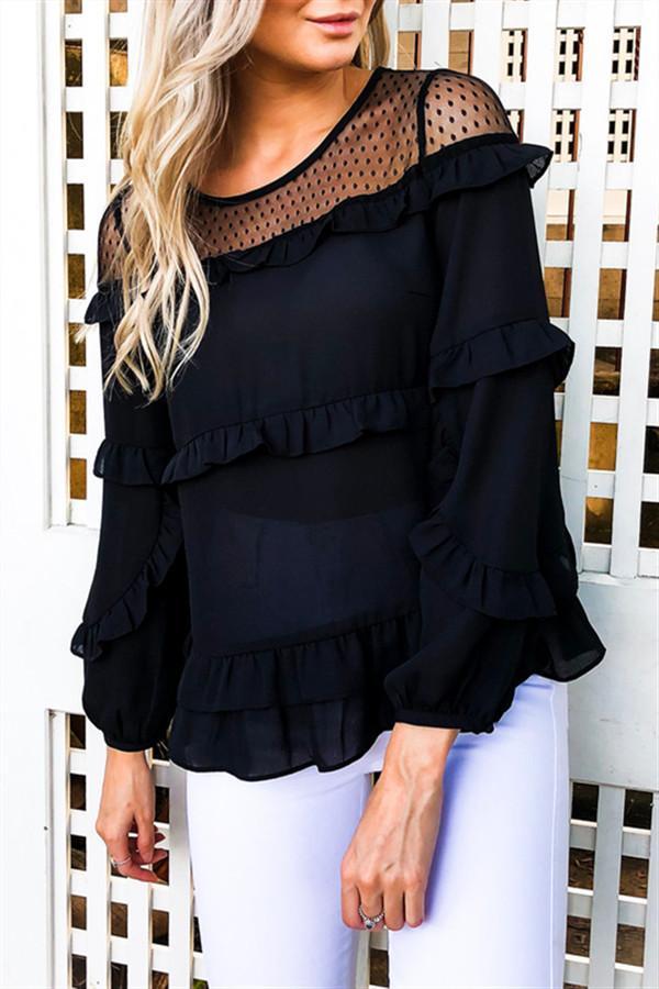 Lace Hollow Out Ruffle Top
