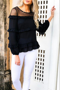 Lace Hollow Out Ruffle Top