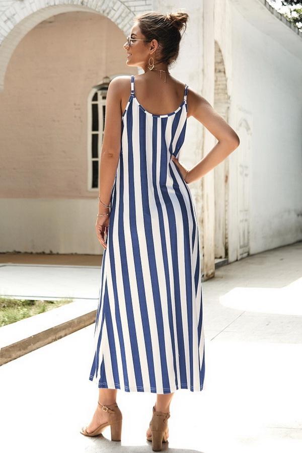 Leisure Striped Sleeveless Loose Dress