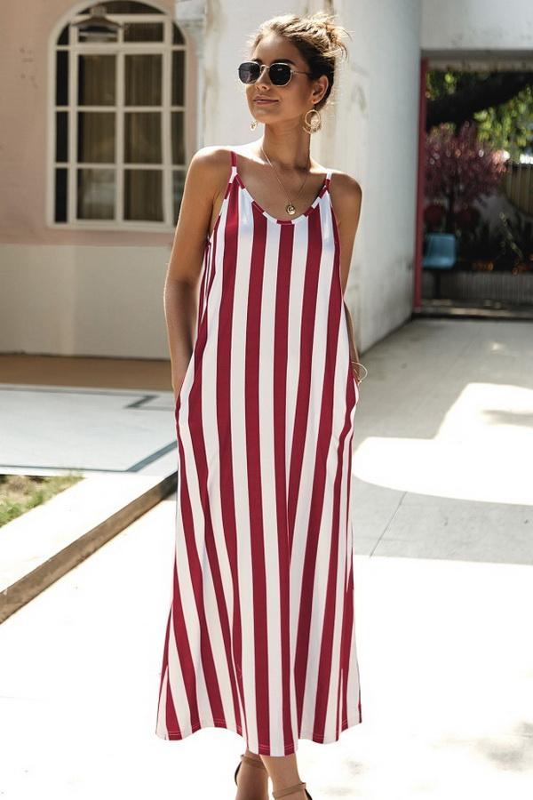 Leisure Striped Sleeveless Loose Dress