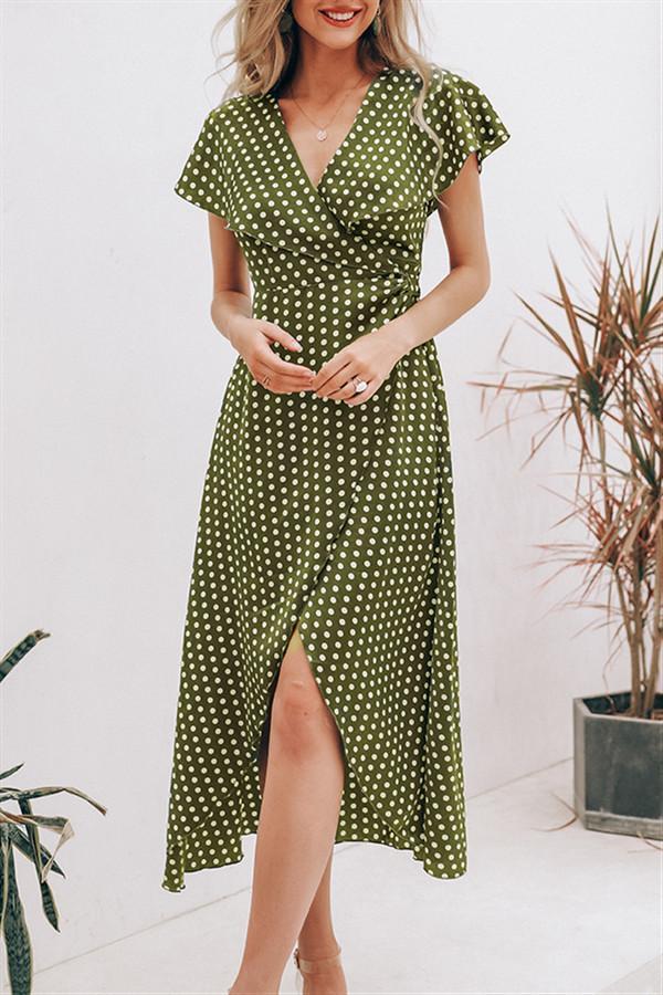 Vintage Dots Print Satin Summer Dress