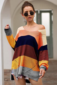 Rainbow Colorblock Loose Long Sleeve Sweater