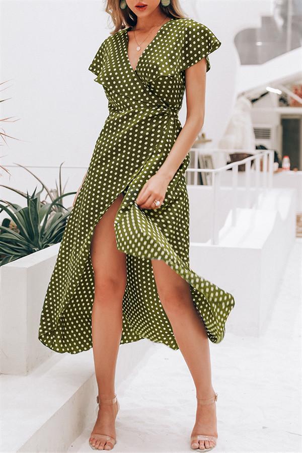 Vintage Dots Print Satin Summer Dress