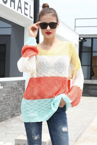 Long Sleeve Stitching Colorful Sweater