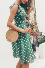Load image into Gallery viewer, V-Neck Polka Dot Green Ruffle Summer Dress
